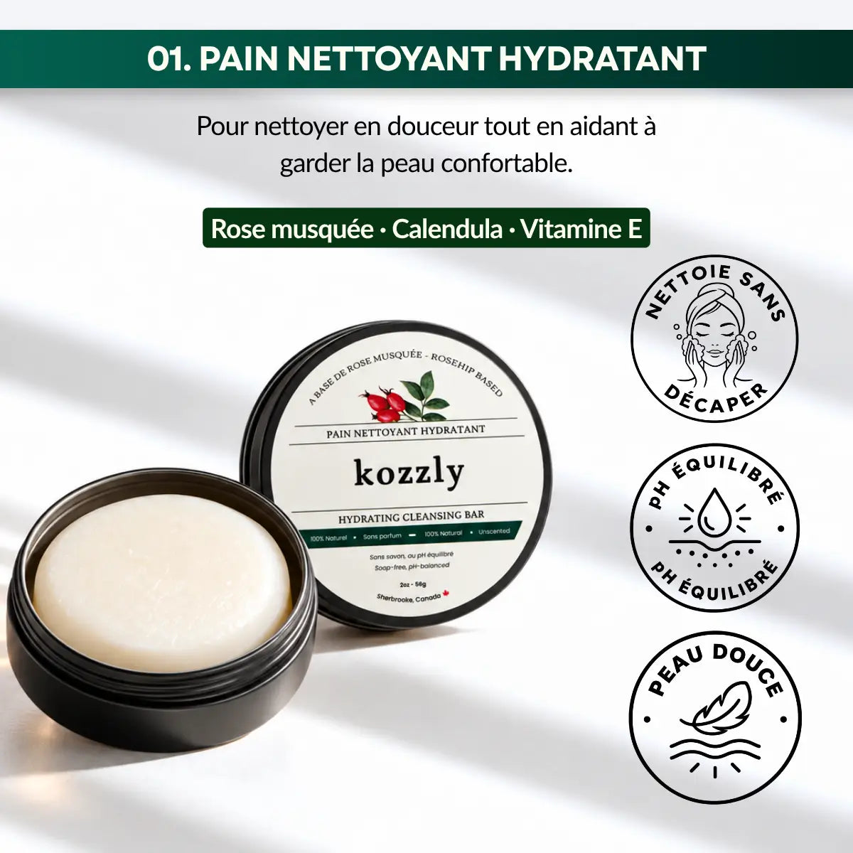 LE RITUEL KOZZLY · 3 ÉTAPES POUR PEAUX RÉACTIVES